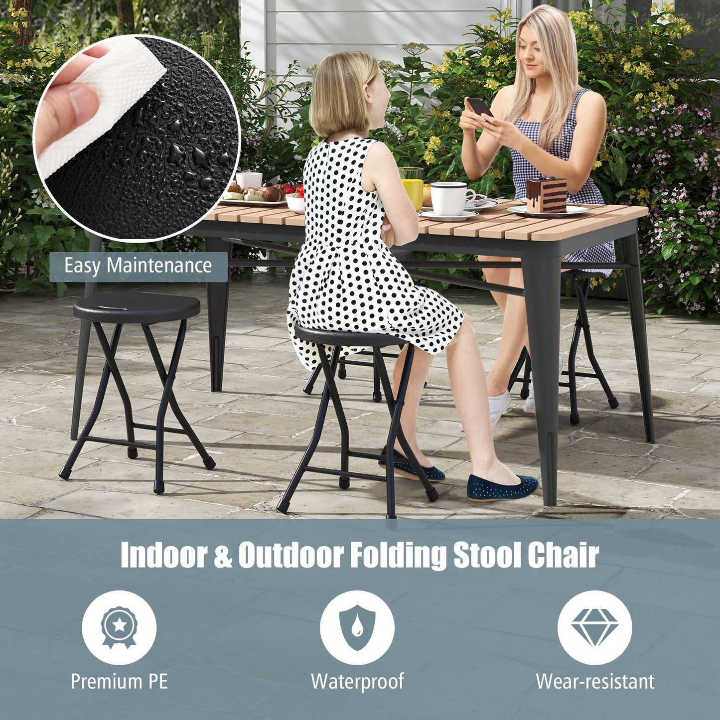 Set of 2 18 Inch Collapsible Round Stools with Handle-Black