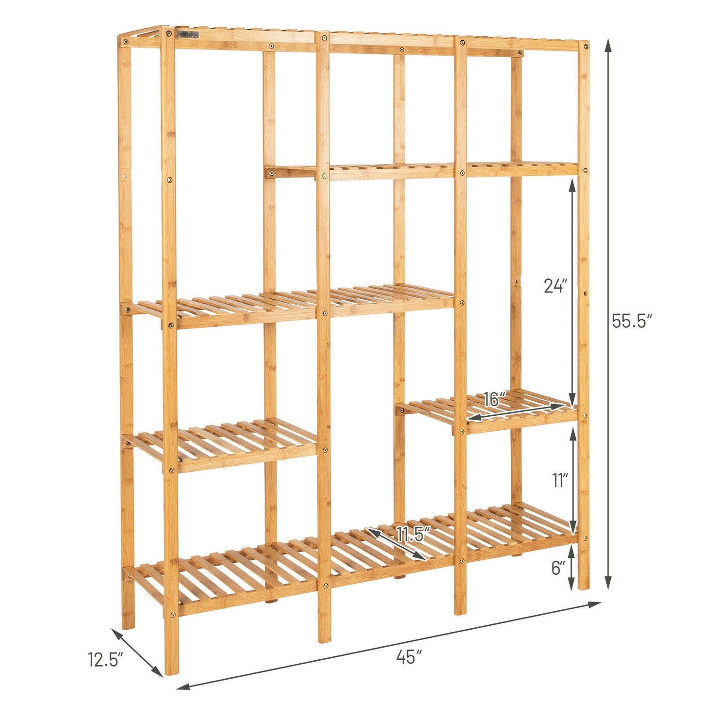 5-Tier Multifunctional Bamboo Shelf Storage Organizer Rack