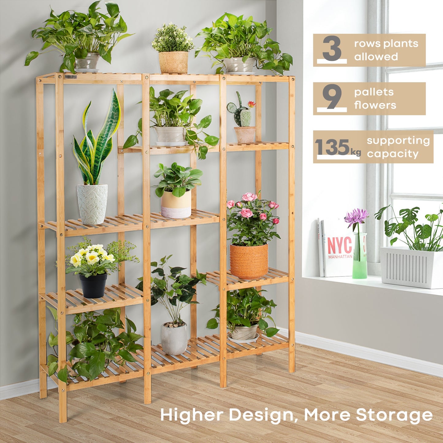 5-Tier Multifunctional Bamboo Shelf Storage Organizer Rack