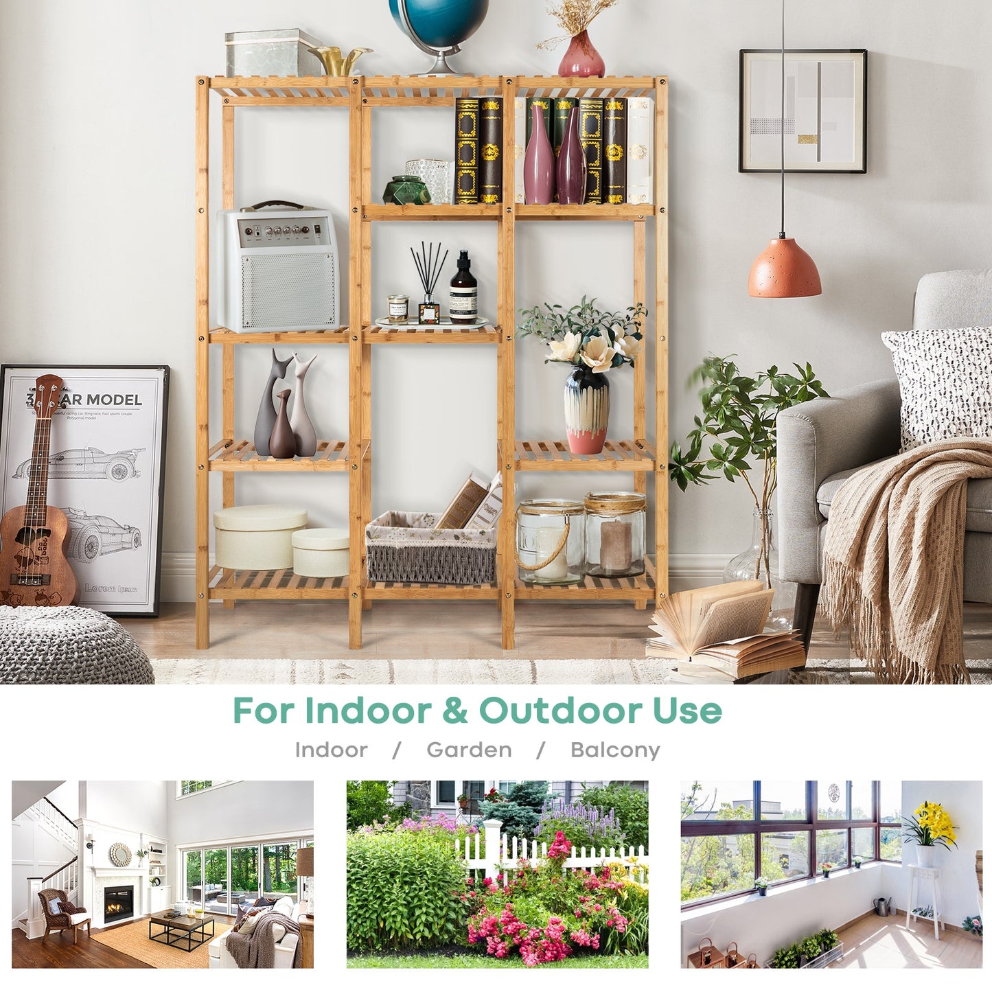 5-Tier Multifunctional Bamboo Shelf Storage Organizer Rack