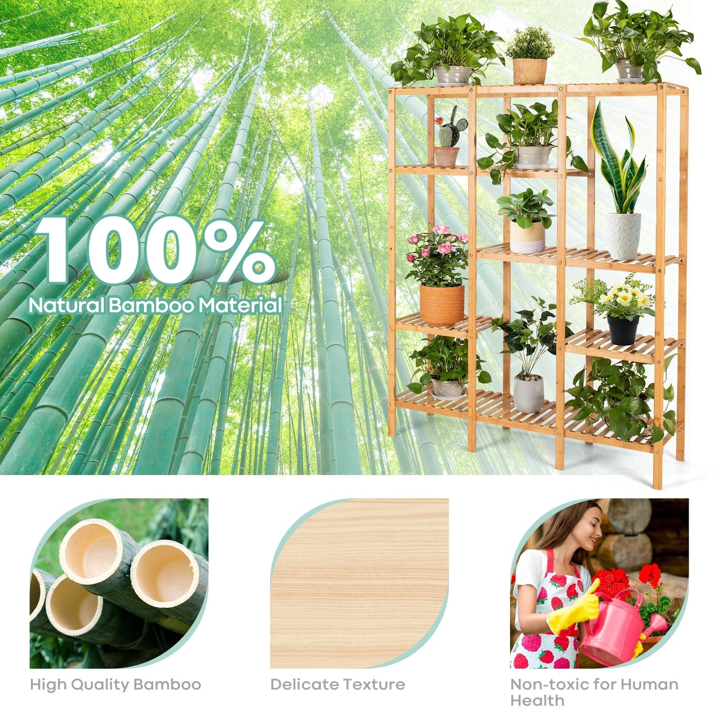 5-Tier Multifunctional Bamboo Shelf Storage Organizer Rack
