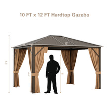 Load image into Gallery viewer, 12 x10 Feet Outdoor Hardtop Gazebo with Galvanized Steel Top and Netting-Brown
