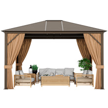 Load image into Gallery viewer, 12 x10 Feet Outdoor Hardtop Gazebo with Galvanized Steel Top and Netting-Brown
