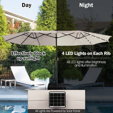 Load image into Gallery viewer, 15 Feet Twin Patio Umbrella with 48 Solar LED Lights
