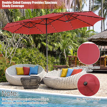 Load image into Gallery viewer, 15 Feet Twin Patio Umbrella with 48 Solar LED Lights
