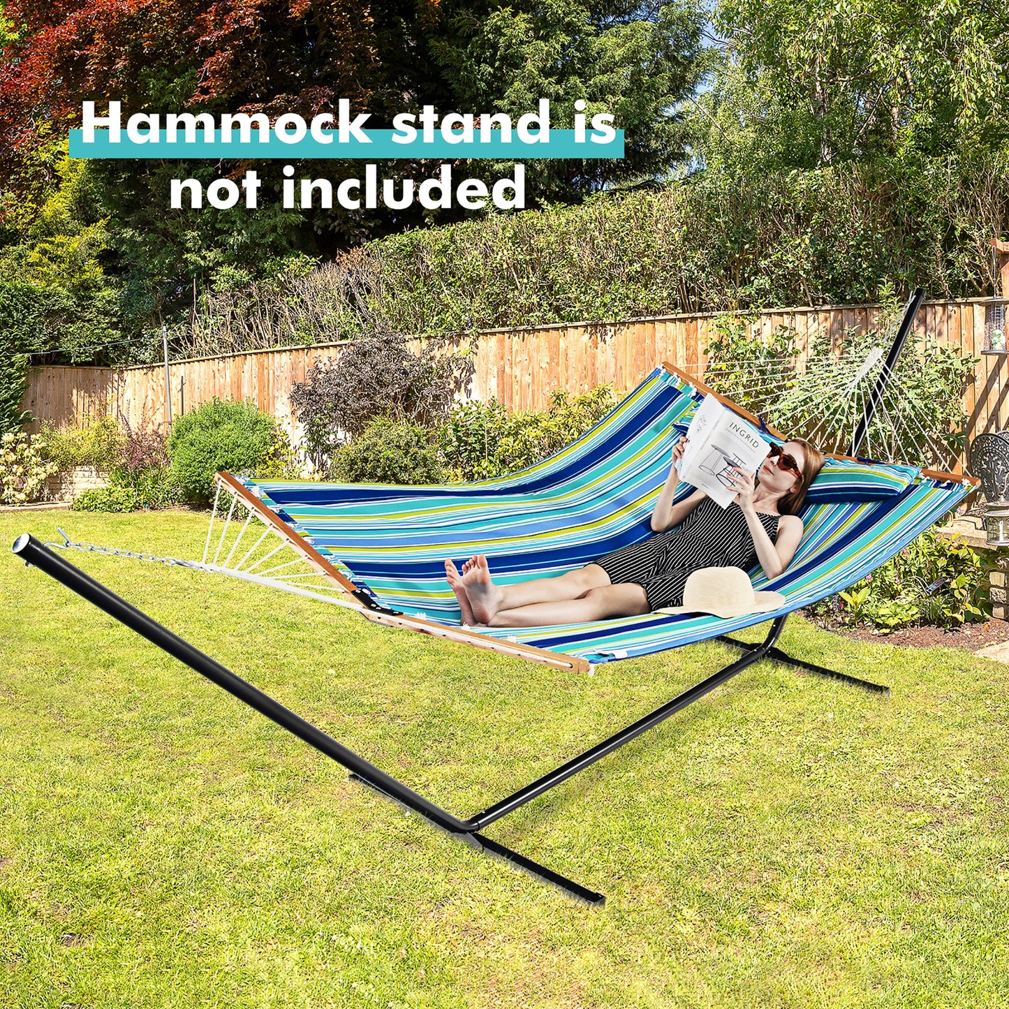 Foldable Portable Patio Hammock Swing Chair Bed with Detachable Pillow