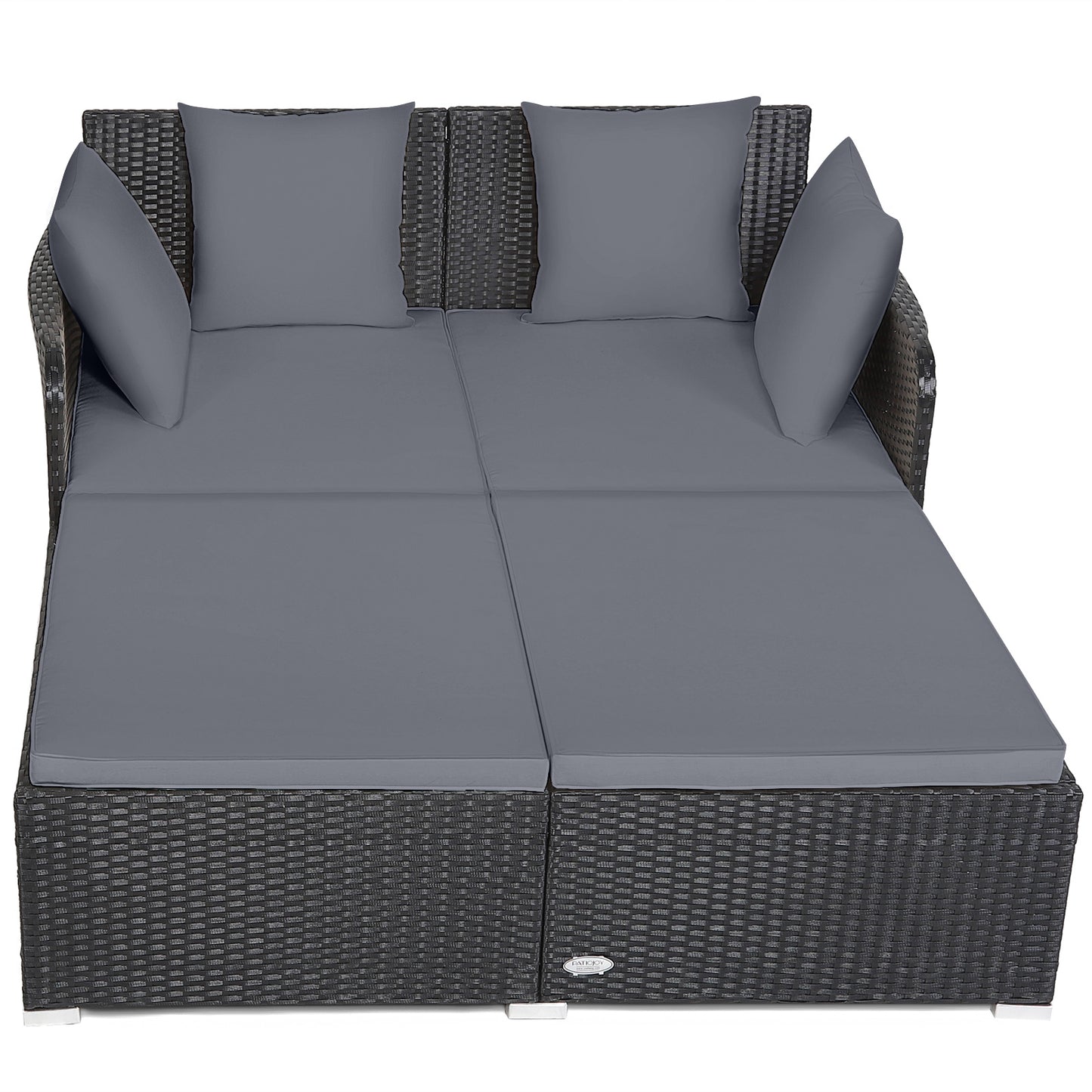 Spacious Outdoor Rattan Daybed with Upholstered Cushions and Pillows-Gray