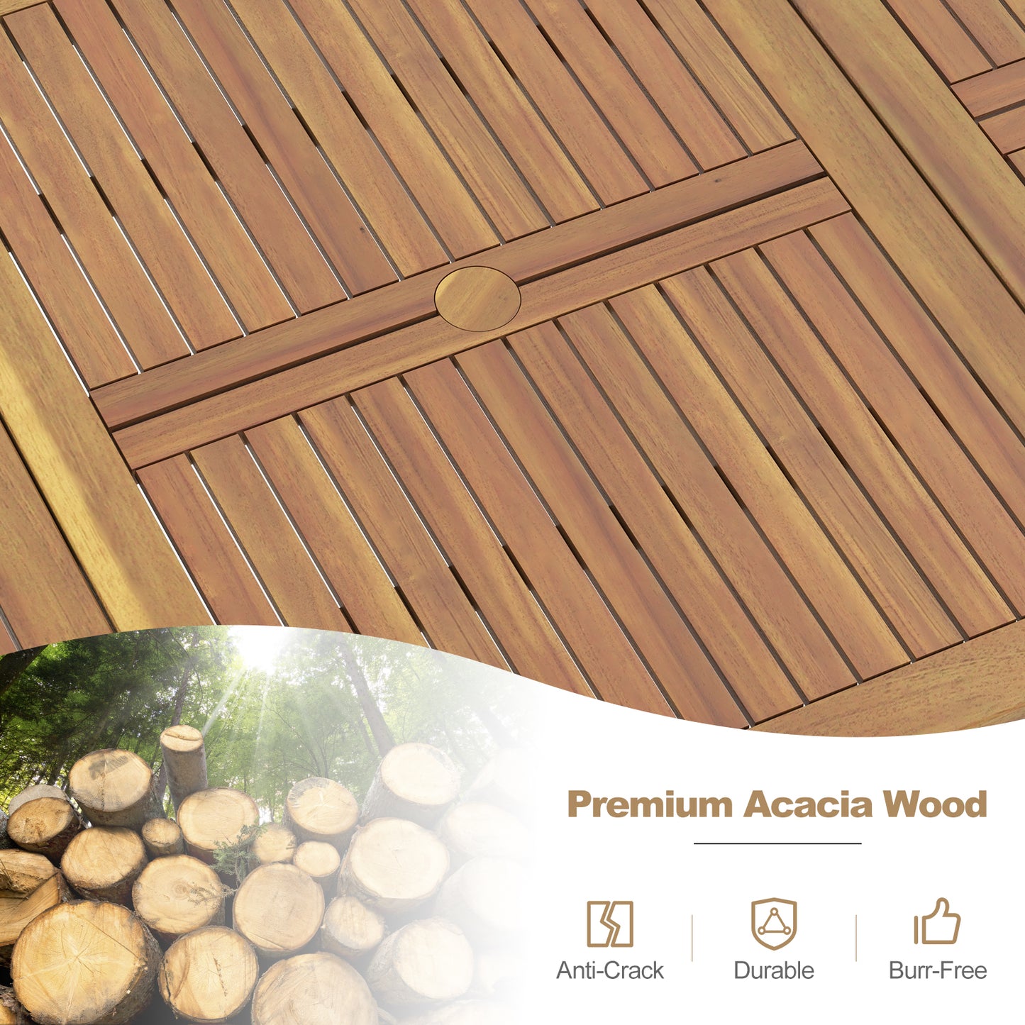8-Person Outdoor Dining Table 79 Inch Acacia Wood Patio Table with Umbrella Hole