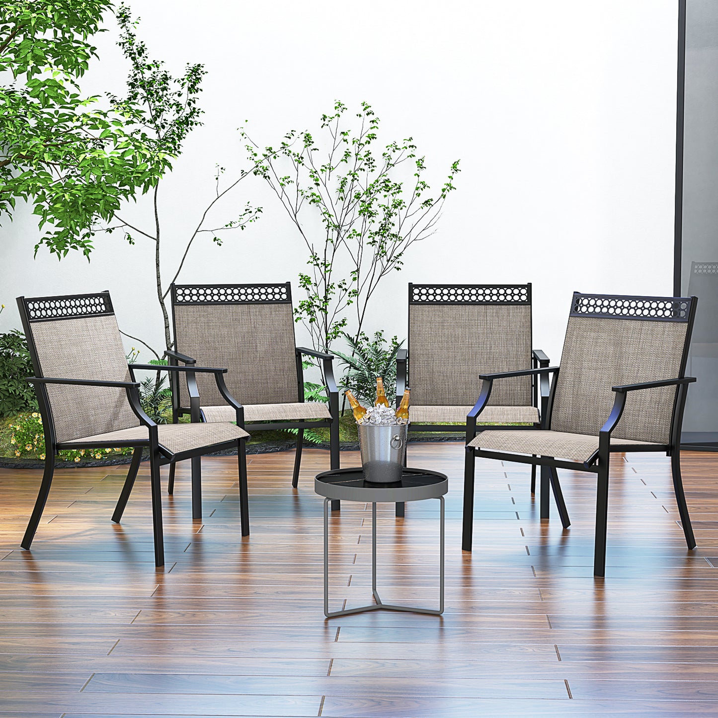 Patio Chairs Set of 2 with All Weather Breathable Fabric-Brown