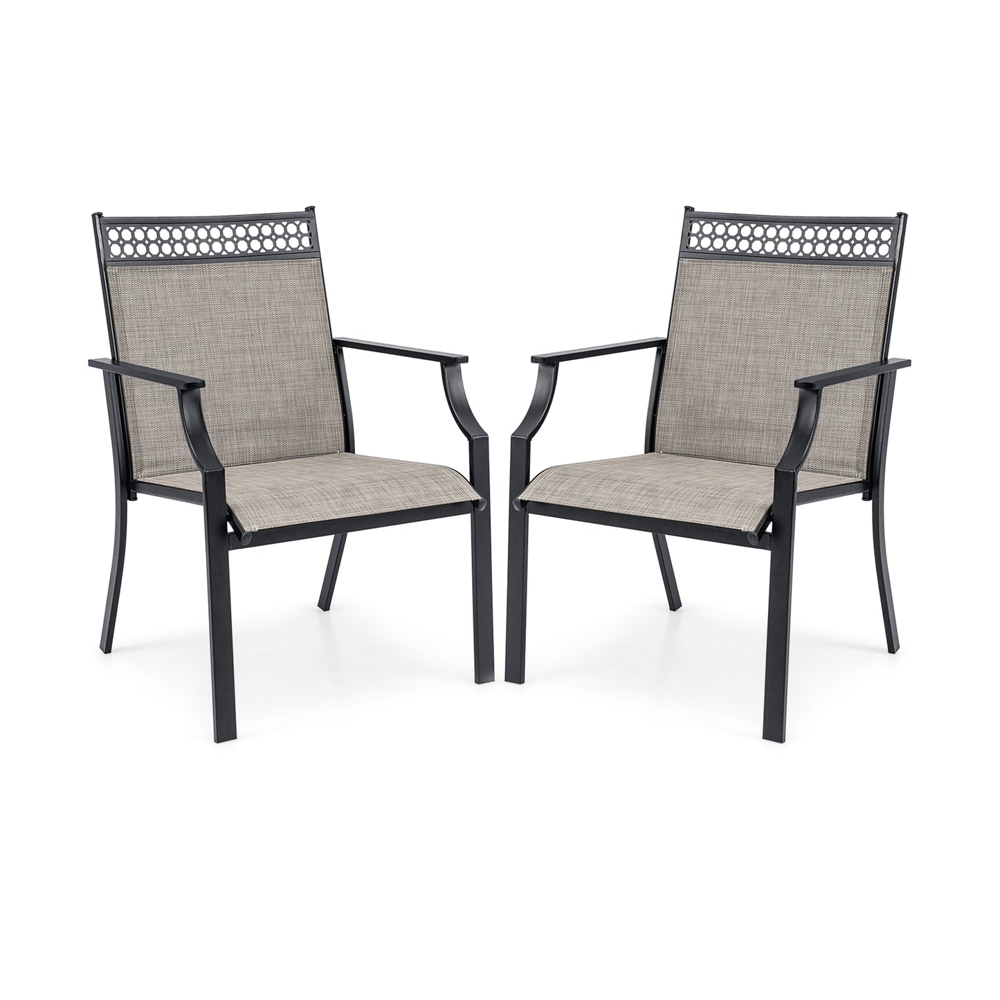 Patio Chairs Set of 2 with All Weather Breathable Fabric-Brown