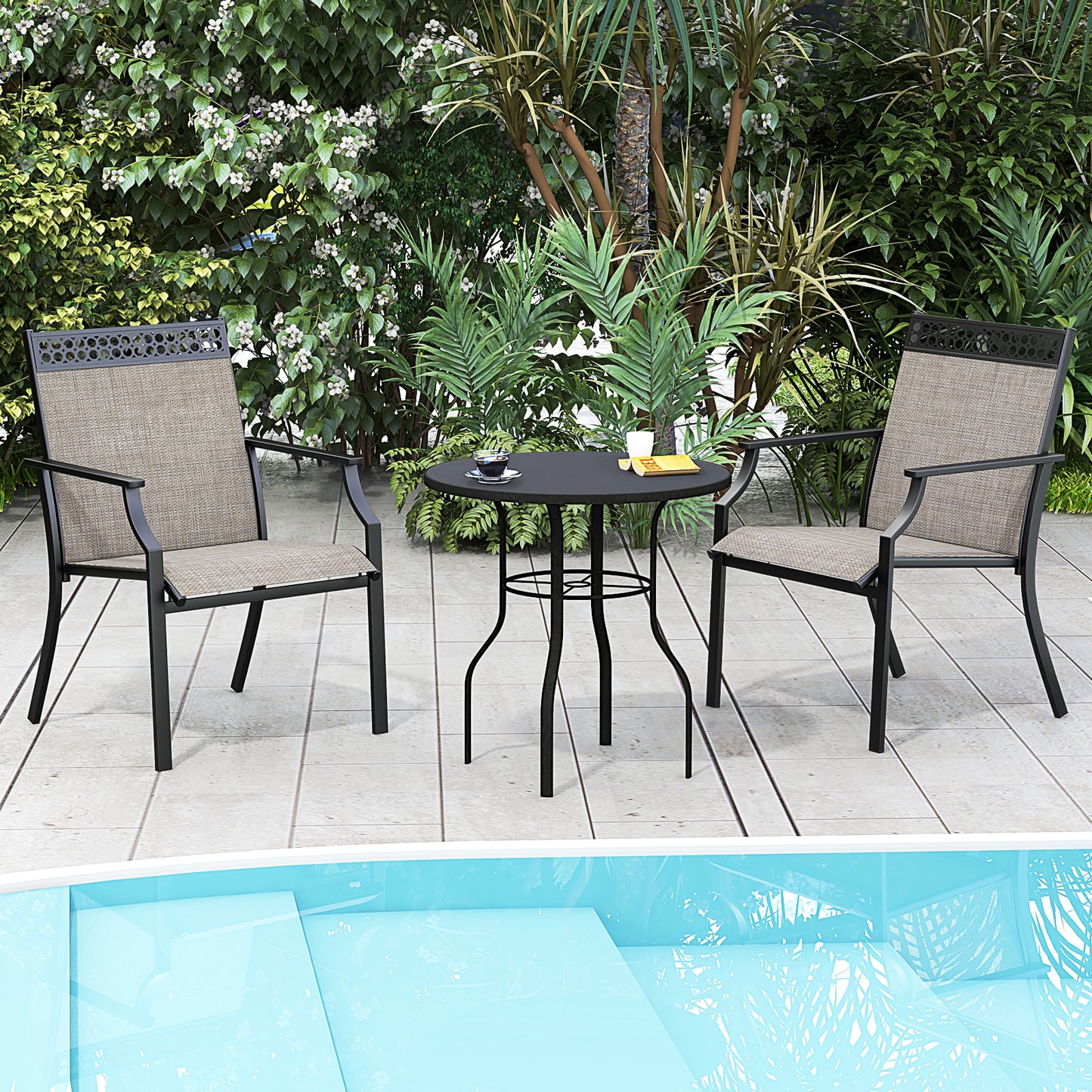 Patio Chairs Set of 2 with All Weather Breathable Fabric-Brown