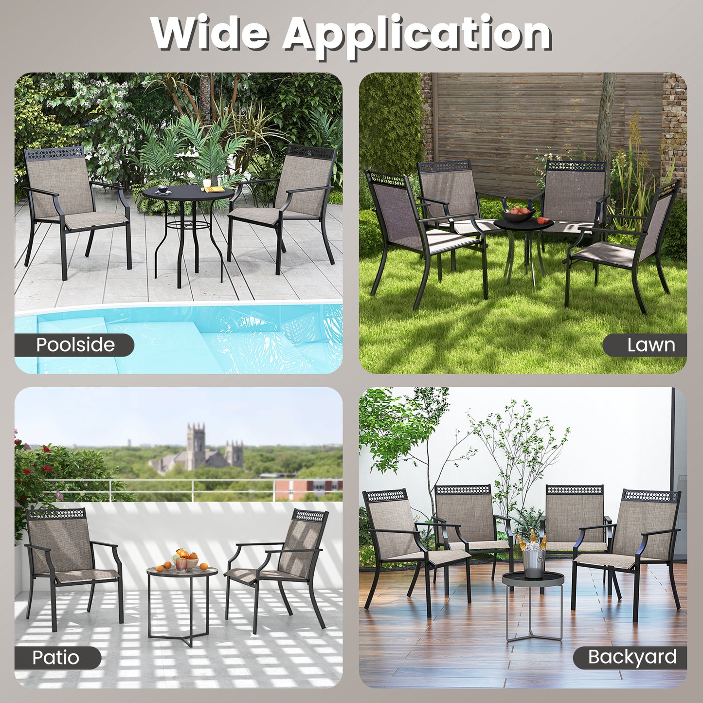 Patio Chairs Set of 2 with All Weather Breathable Fabric-Brown