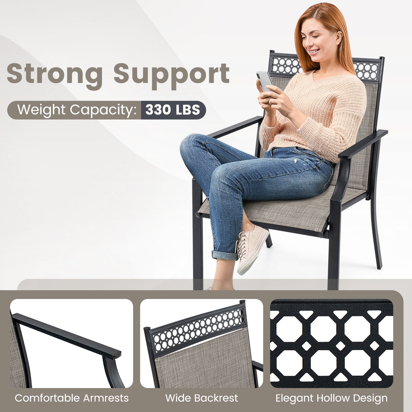 Patio Chairs Set of 2 with All Weather Breathable Fabric-Brown