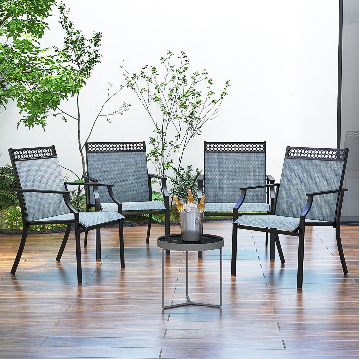 Patio Chairs Set of 2 with All Weather Breathable Fabric-Blue