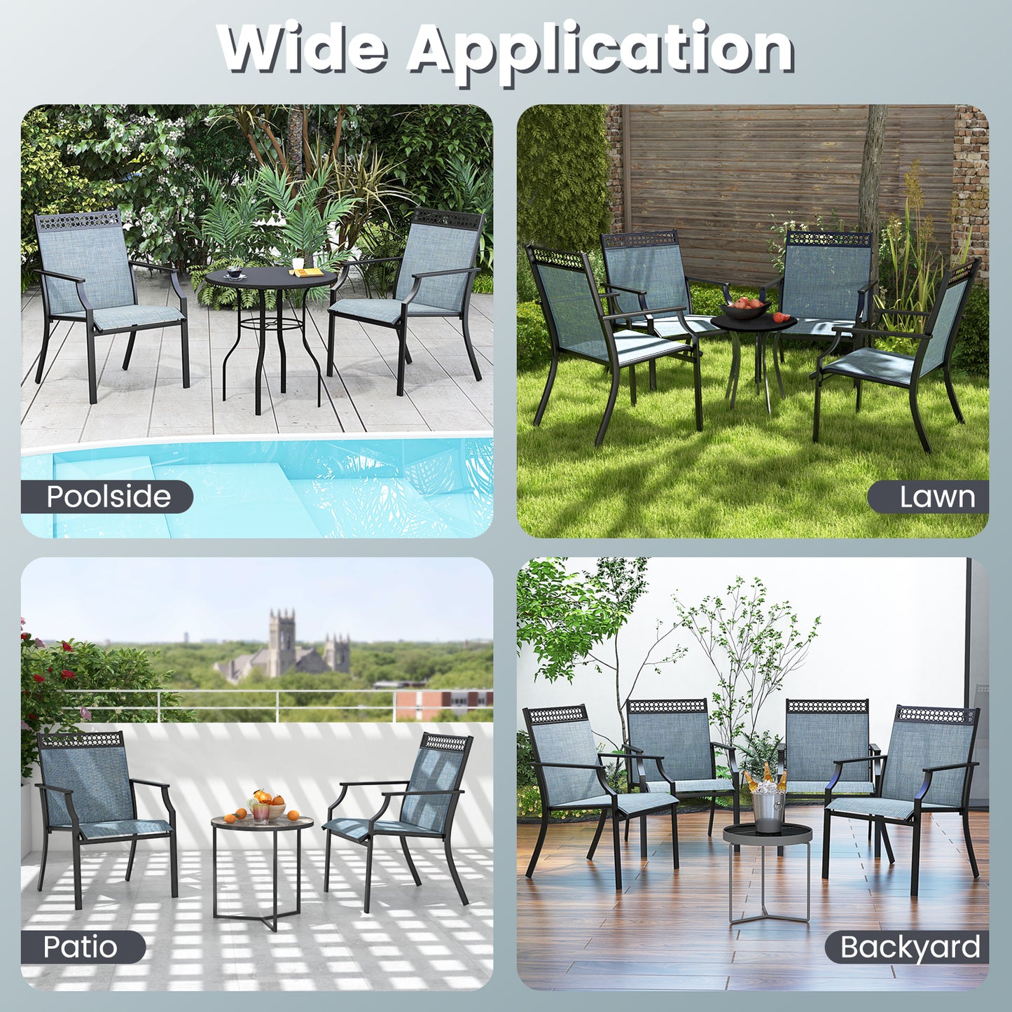 Patio Chairs Set of 2 with All Weather Breathable Fabric-Blue