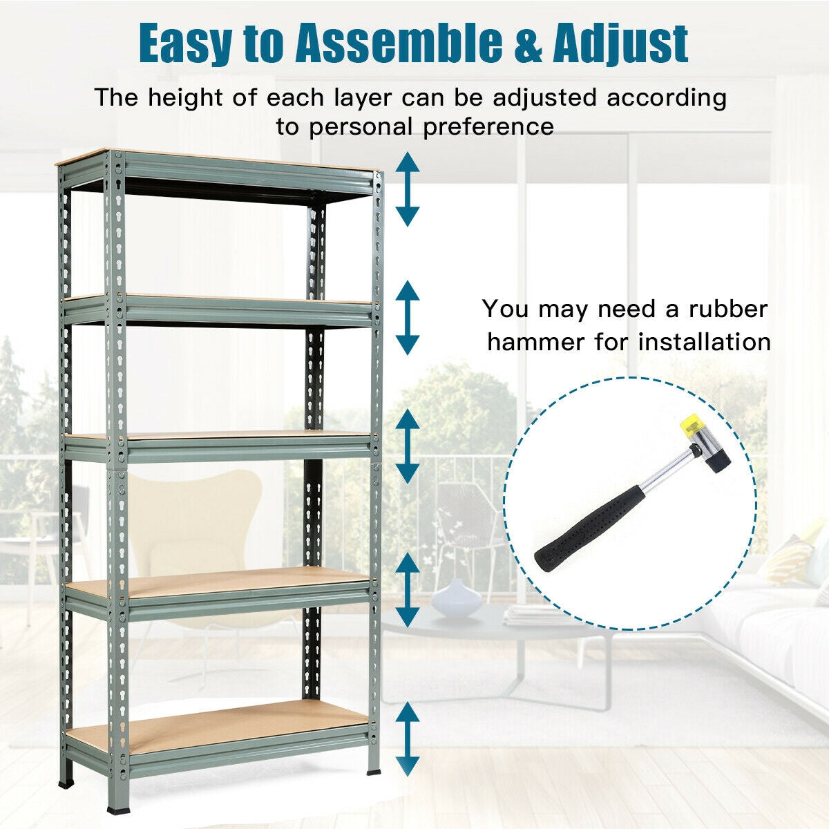 5-Tier Steel Shelving Unit Storage Shelves Heavy Duty Storage Rack-Gray