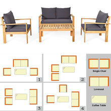 Load image into Gallery viewer, 4 Pieces Outdoor Acacia Wood Chat Set with Removable Cushions and Table
