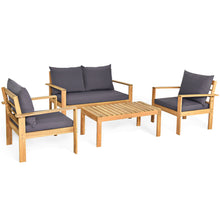 Load image into Gallery viewer, 4 Pieces Outdoor Acacia Wood Chat Set with Removable Cushions and Table
