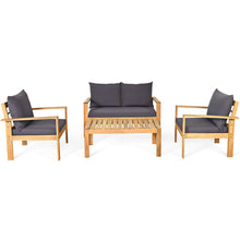 Load image into Gallery viewer, 4 Pieces Outdoor Acacia Wood Chat Set with Removable Cushions and Table
