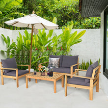 Load image into Gallery viewer, 4 Pieces Outdoor Acacia Wood Chat Set with Removable Cushions and Table
