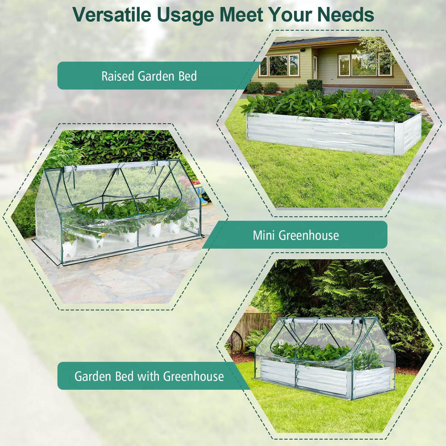 6 x 3 x 3 Feet Galvanized Raised Garden Bed with Greenhouse-Silver