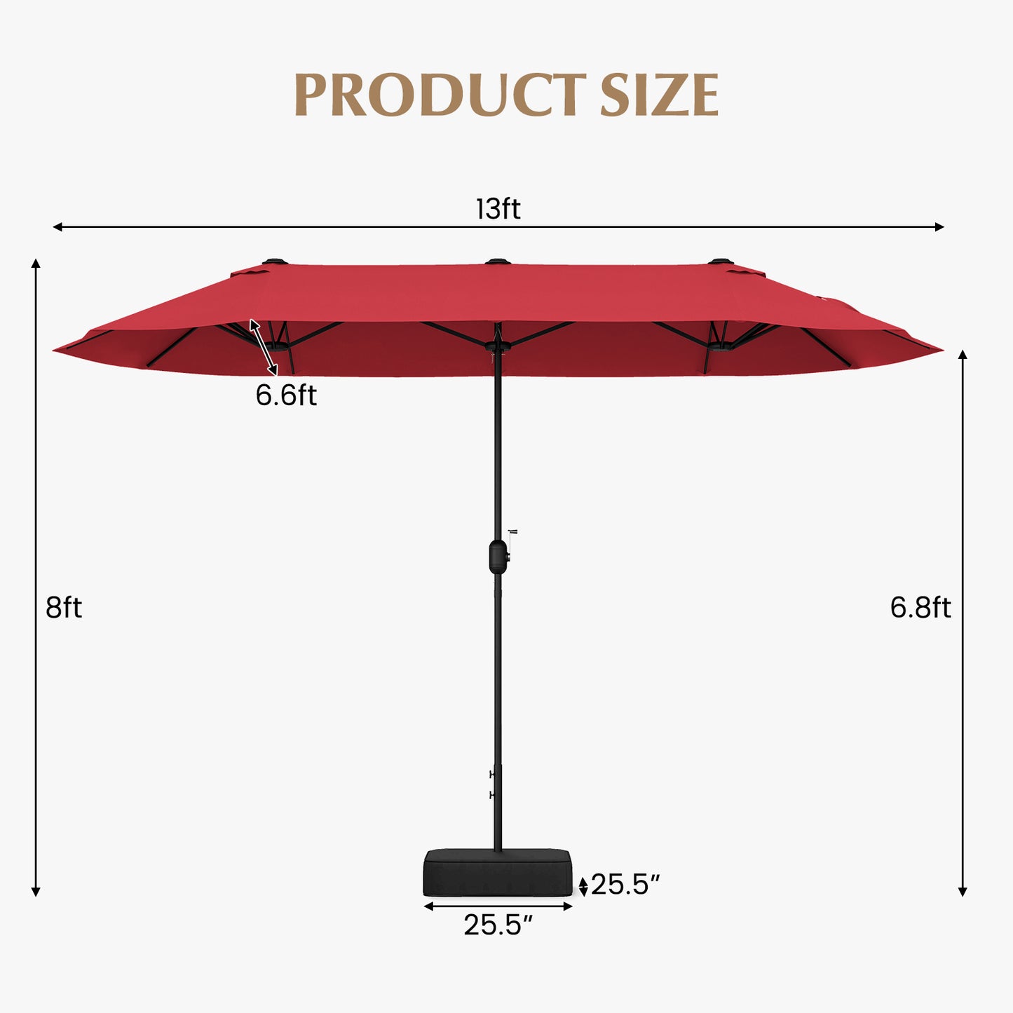 13 Feet Double-Sided Patio Twin Table Umbrella with Crank Handle-Wine
