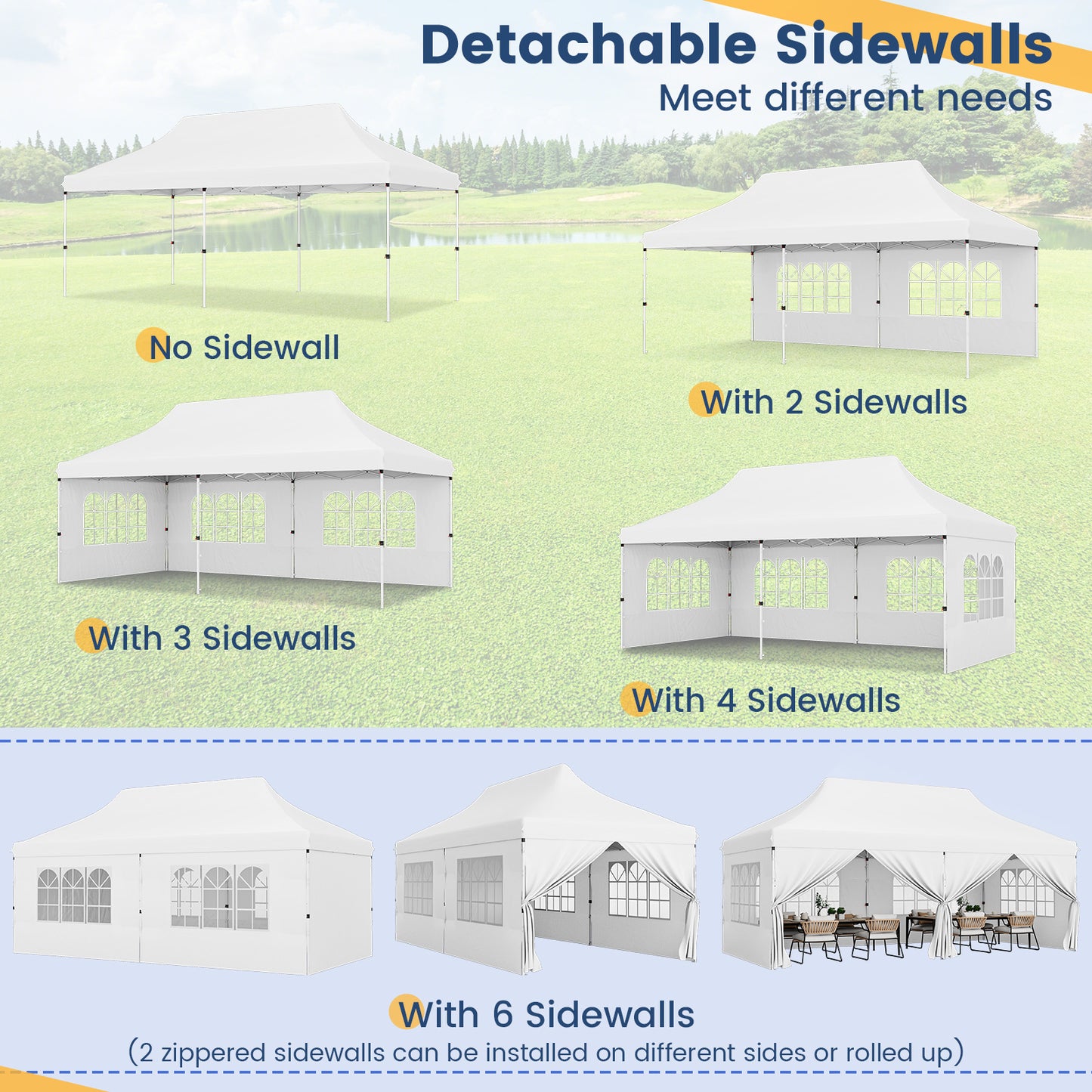 10 x 20 FT Pop up Canopy with 6 Sidewalls and Windows and Carrying Bag for Party Wedding Picnic-White