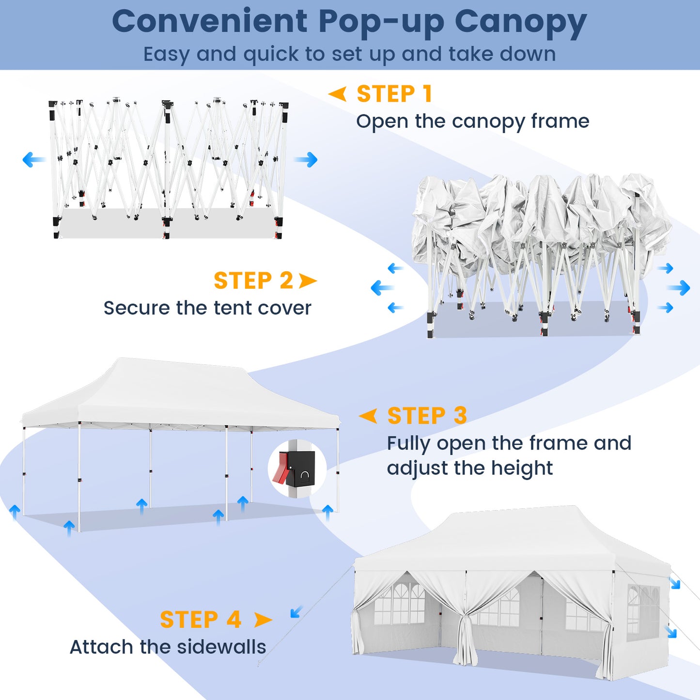 10 x 20 FT Pop up Canopy with 6 Sidewalls and Windows and Carrying Bag for Party Wedding Picnic-White