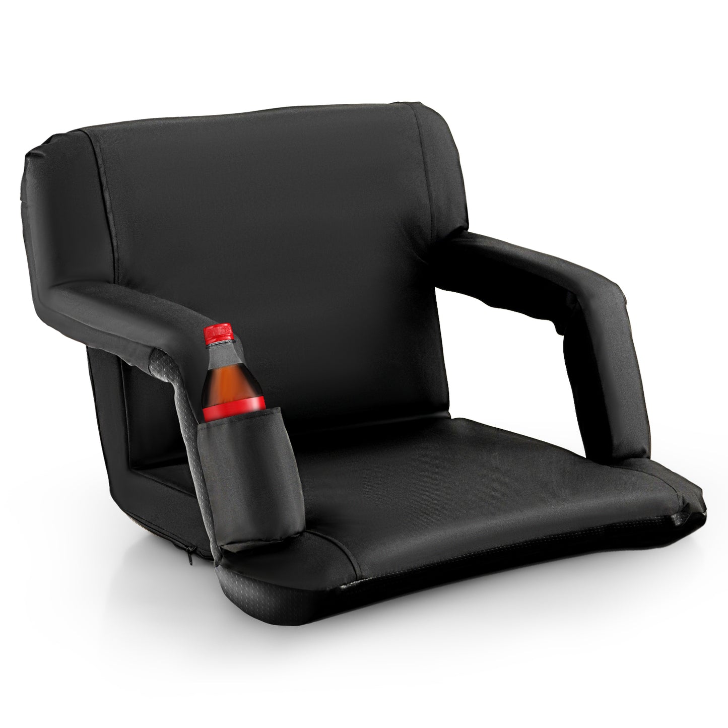 Foldable Bleacher Chair with 6 Reclining Positions and Padded Cushion-Black