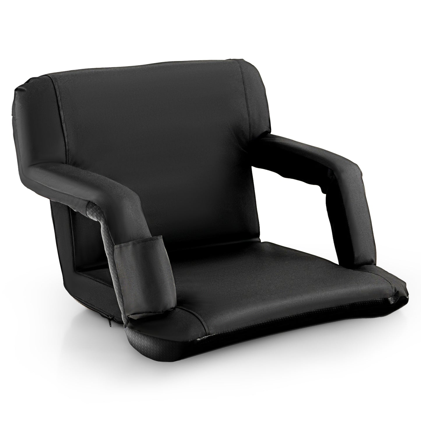 Foldable Bleacher Chair with 6 Reclining Positions and Padded Cushion-Black