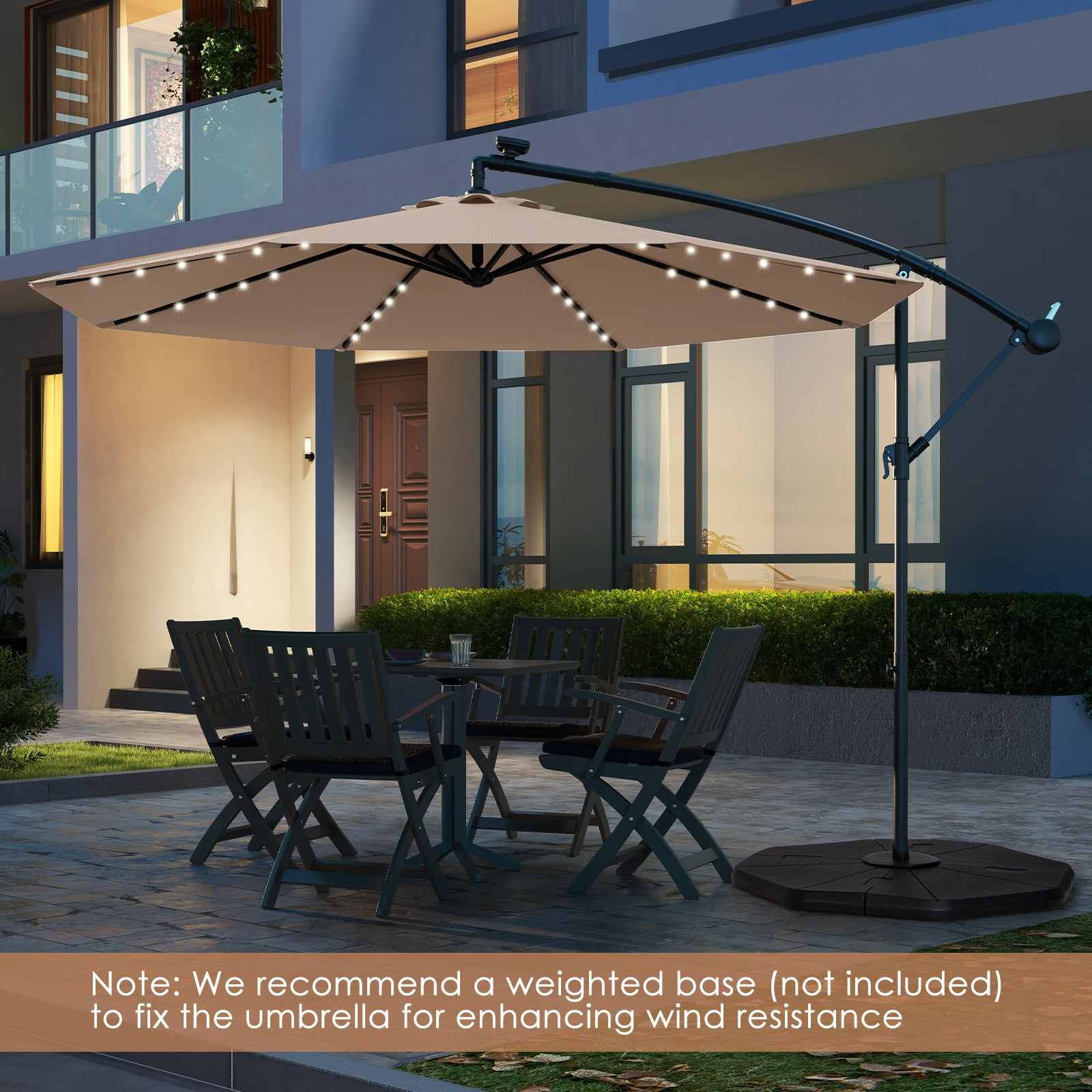 10 Feet Solar Offset Hanging Umbrella with 40 Lamp Beads and Solar Pan – LUV MY PATIO 10 Feet Solar Offset Hanging Umbrella with 40 Lamp Beads and Solar Pan – LUV MY PATIO
