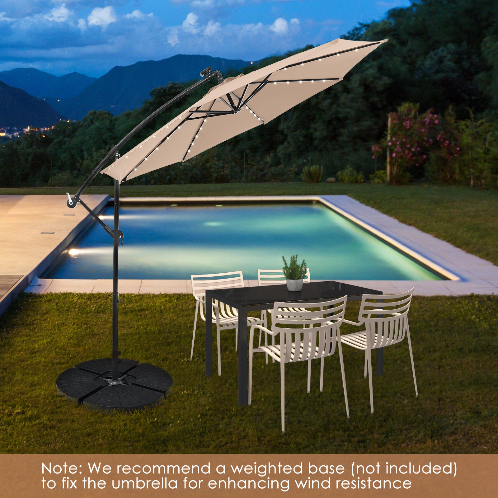 10 Feet Solar Offset Hanging Umbrella with 40 Lamp Beads and Solar Pan – LUV MY PATIO 10 Feet Solar Offset Hanging Umbrella with 40 Lamp Beads and Solar Pan – LUV MY PATIO