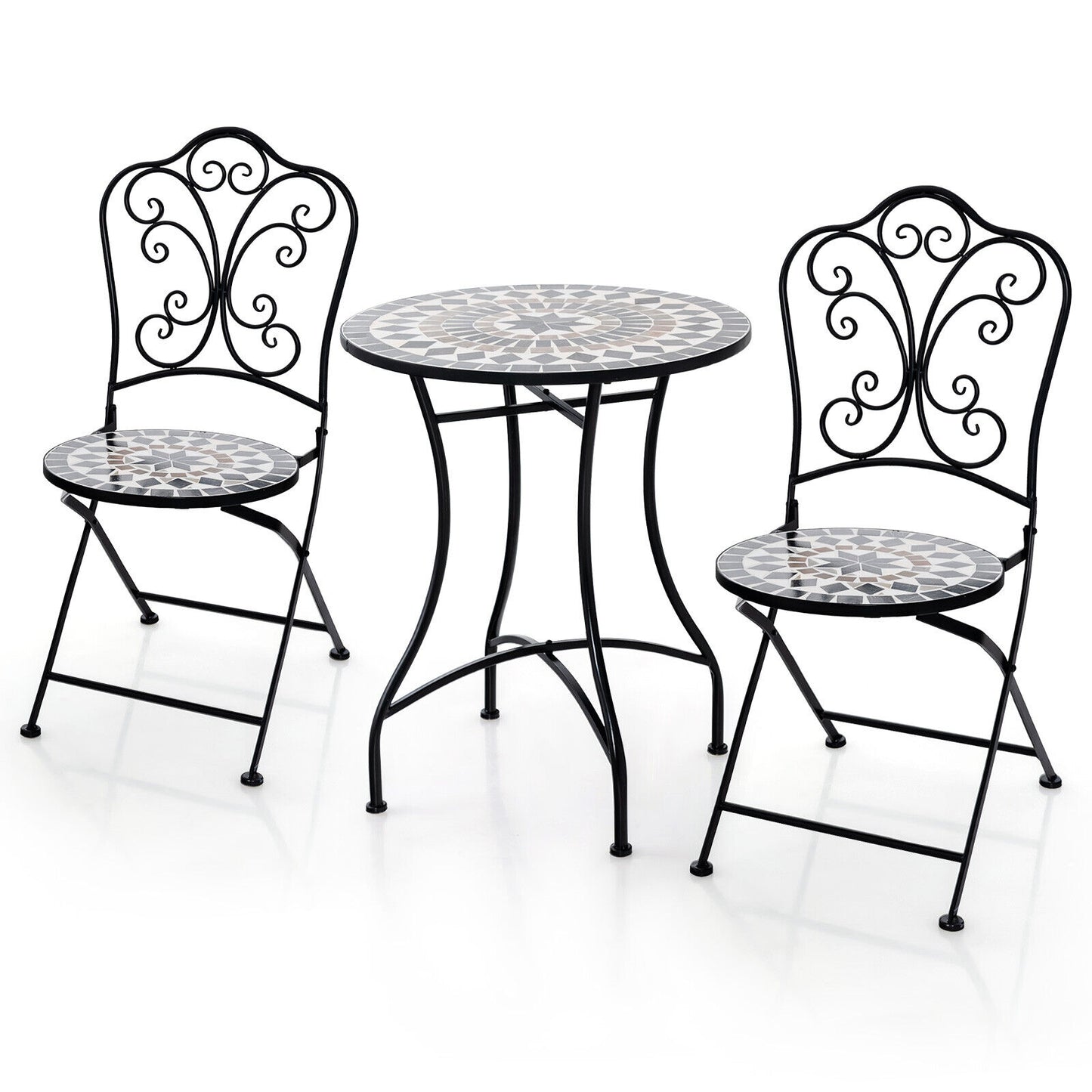 3 Piece Patio Bistro Set with Round Table and 2 Folding Chairs