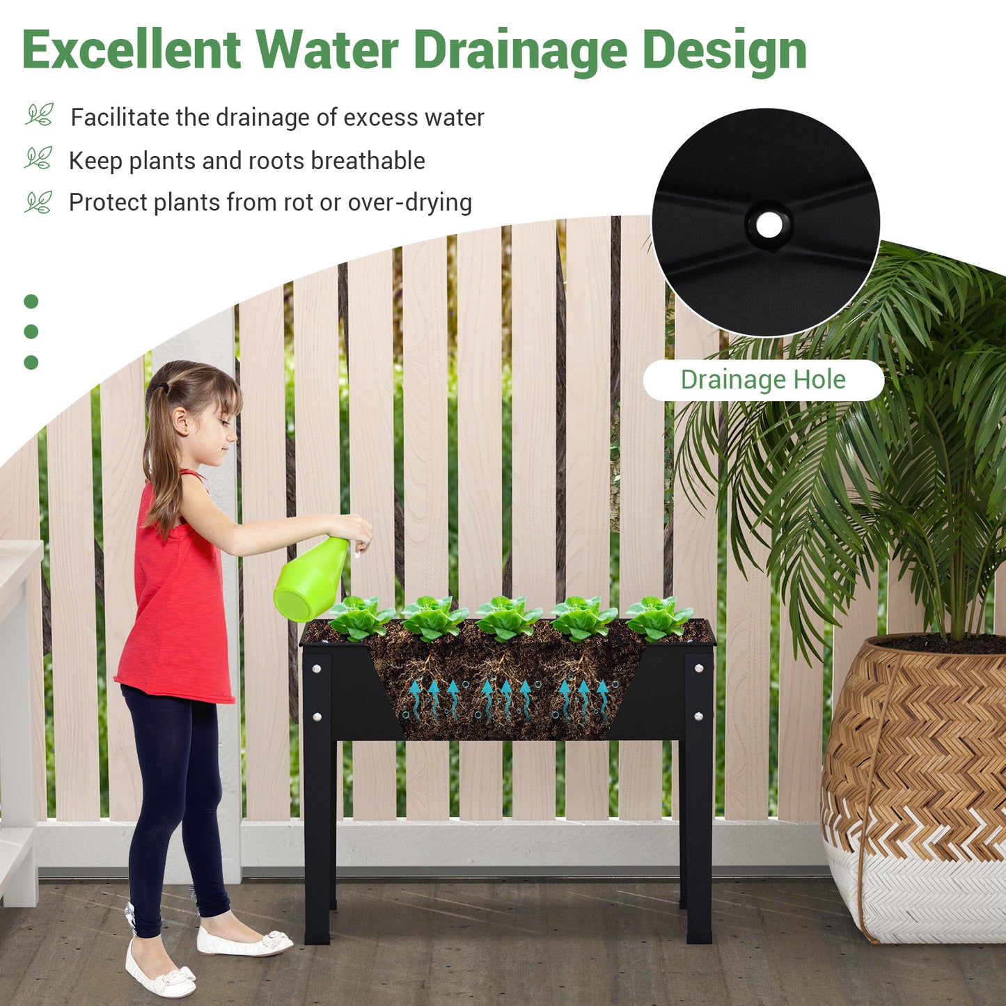 Metal Raised Garden Bed with Legs and Drainage Hole for Vegetable Flower-24 x 11 x 18 inches