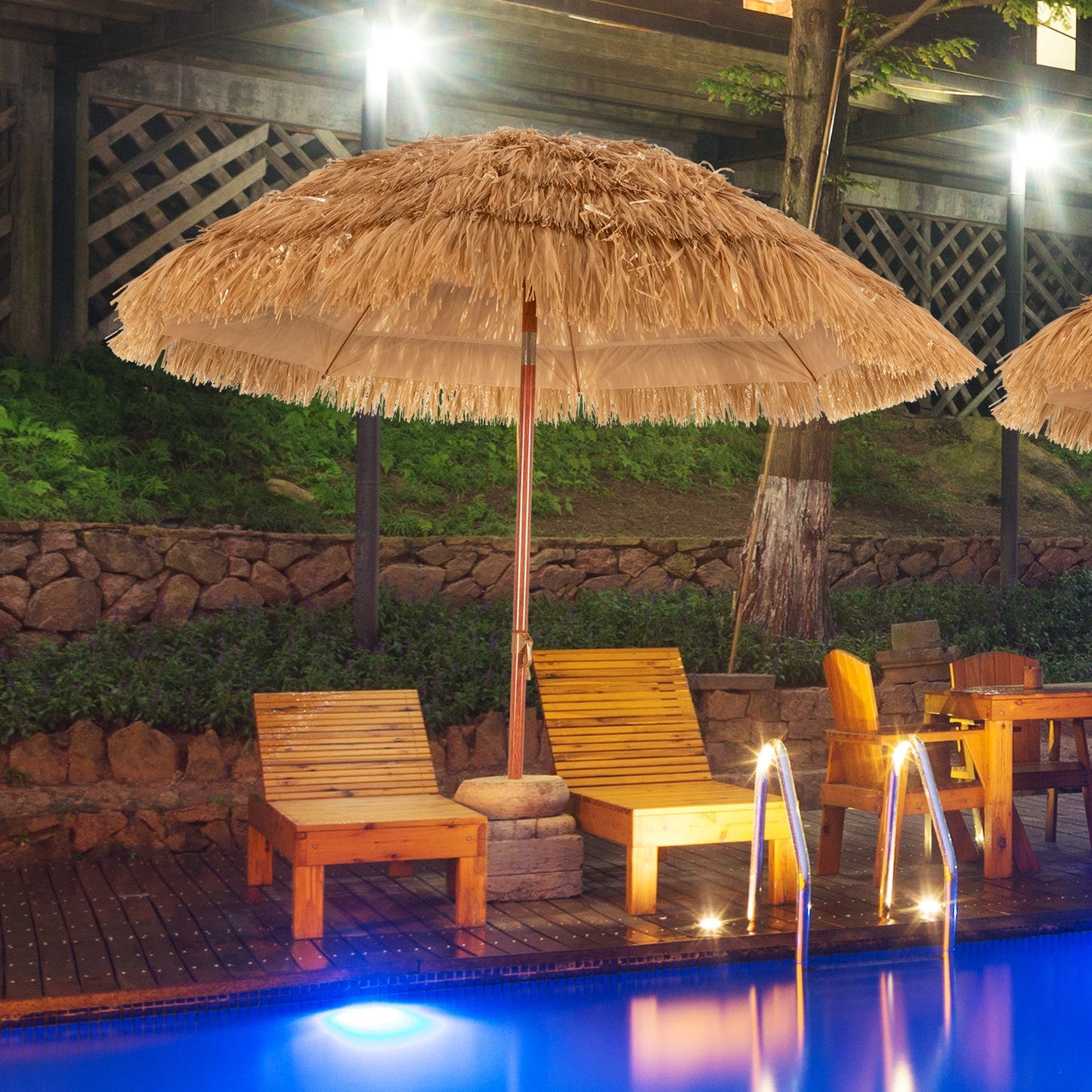6.5 Feet Portable Thatched Tiki Beach Umbrella with Adjustable Tilt for Poolside and Backyard