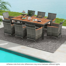 Load image into Gallery viewer, 9 Pieces Rattan Patio Dining Set with Acacia Wood Table and Cushioned Chair
