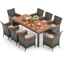 Load image into Gallery viewer, 9 Pieces Rattan Patio Dining Set with Acacia Wood Table and Cushioned Chair
