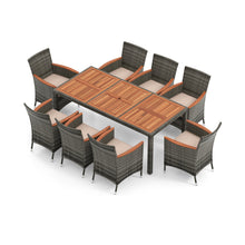 Load image into Gallery viewer, 9 Pieces Rattan Patio Dining Set with Acacia Wood Table and Cushioned Chair
