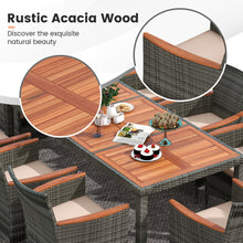 Load image into Gallery viewer, 9 Pieces Rattan Patio Dining Set with Acacia Wood Table and Cushioned Chair
