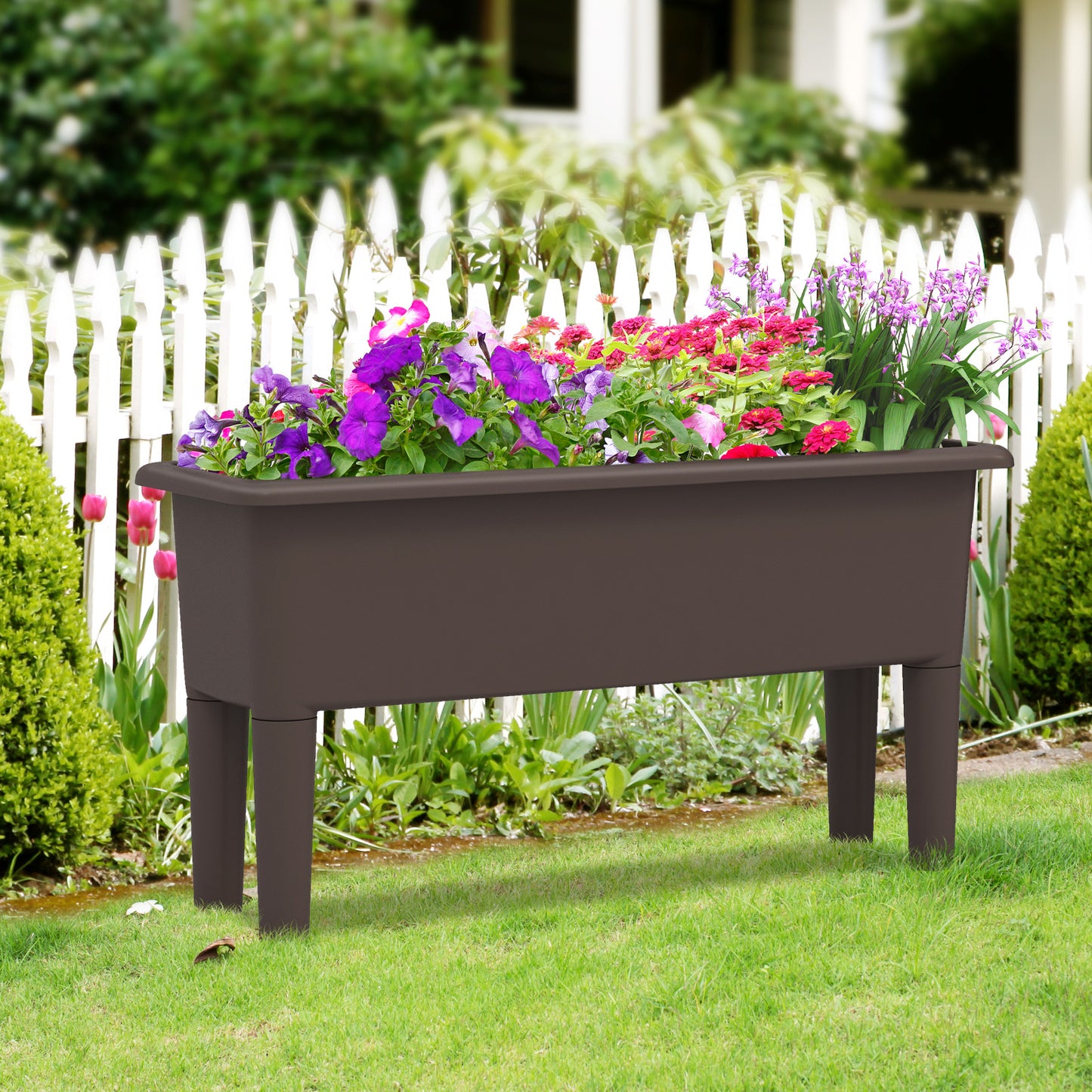 2 PCS Raised Garden Beds Self-Watering Planter Box with Detachable Legs and Drainage Hole-Coffee