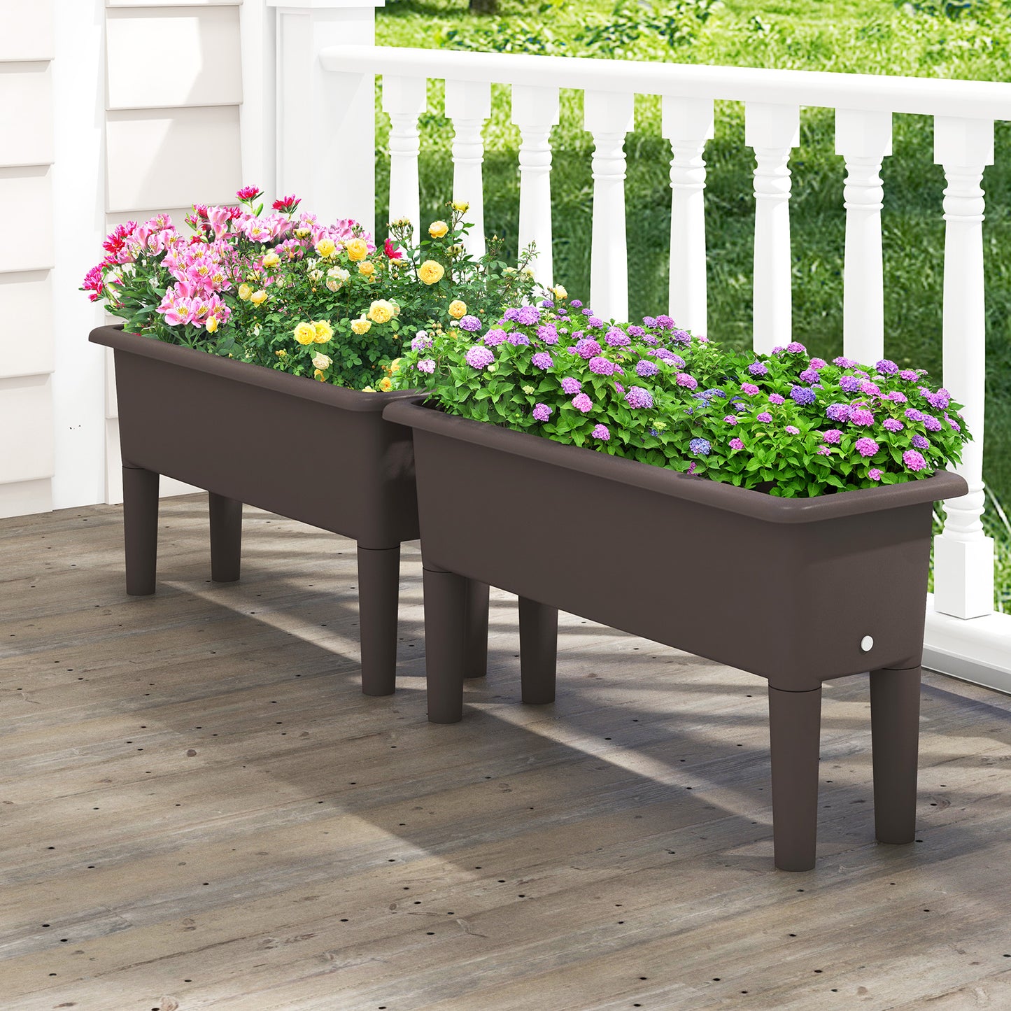 2 PCS Raised Garden Beds Self-Watering Planter Box with Detachable Legs and Drainage Hole-Coffee