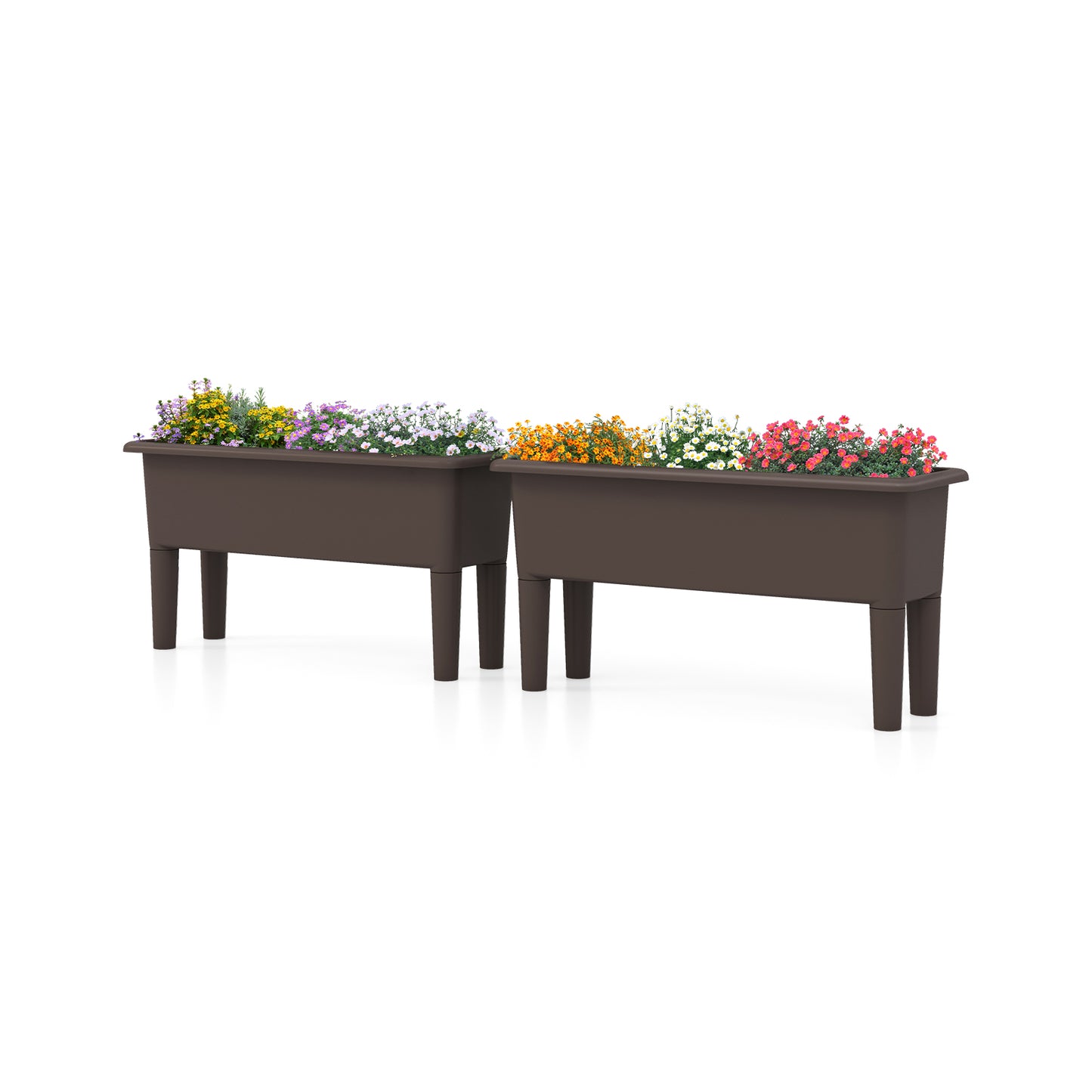 2 PCS Raised Garden Beds Self-Watering Planter Box with Detachable Legs and Drainage Hole-Coffee