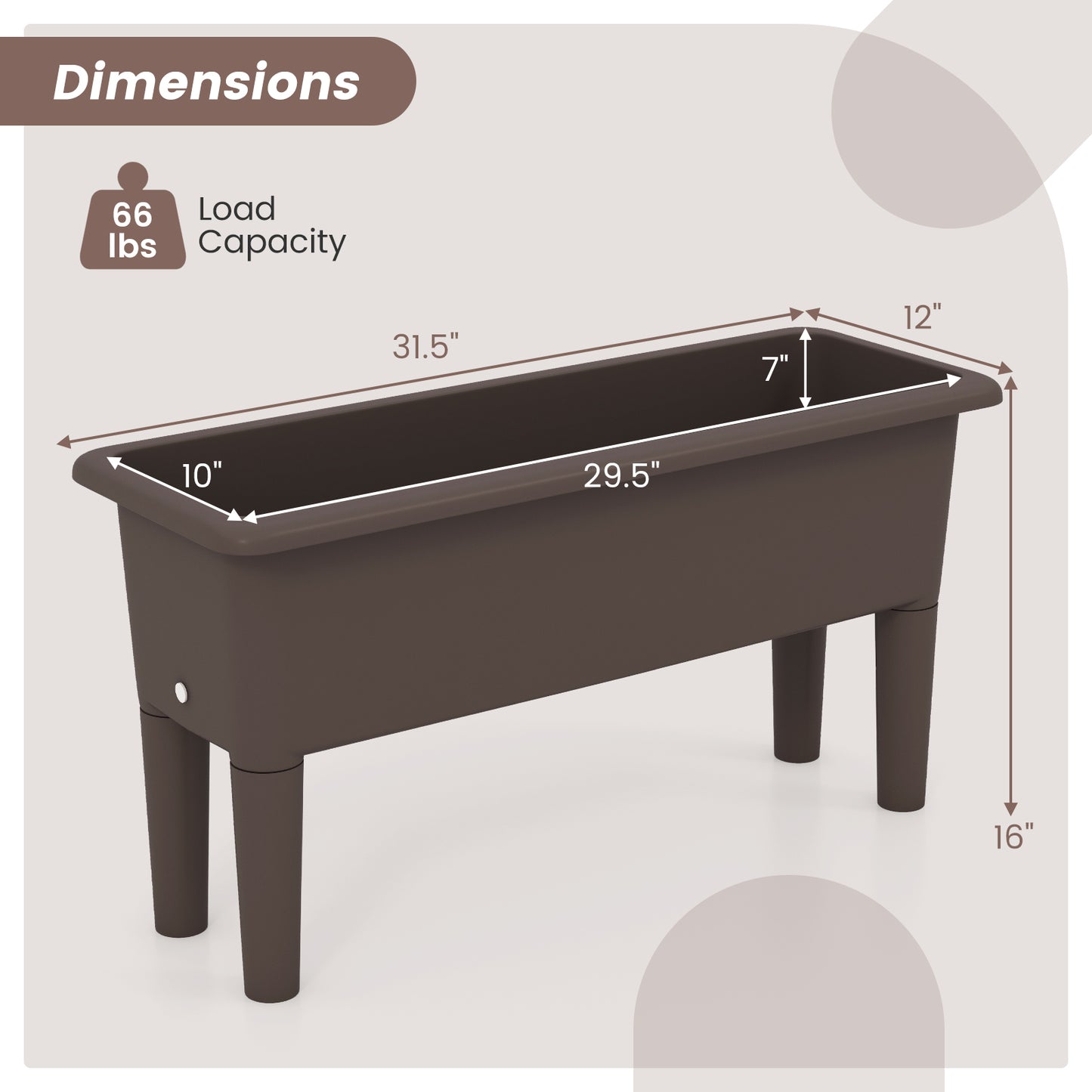 2 PCS Raised Garden Beds Self-Watering Planter Box with Detachable Legs and Drainage Hole-Coffee