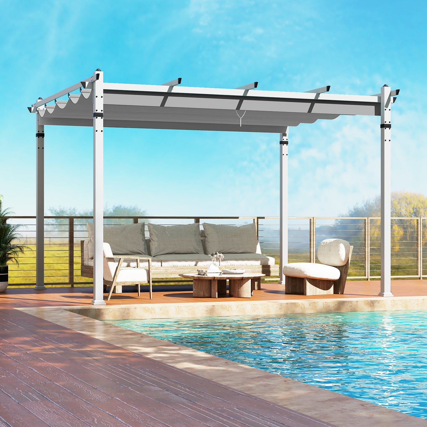 Outdoor Pergola with Retractable Canopy and Aluminum Frame-Gray