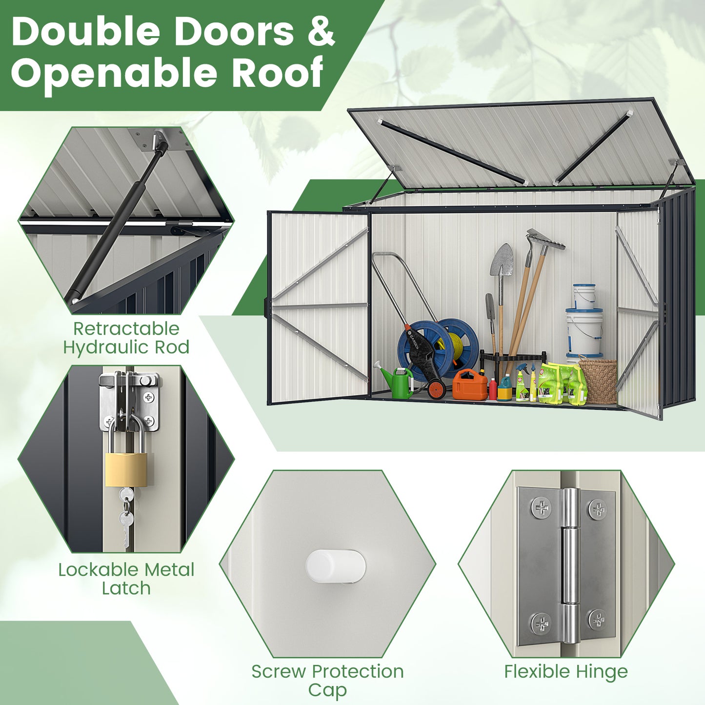 6.3 x 2.8 FT Metal Outdoor Storage Shed Rustproof Steel Tool Shed with Lockable Door-Gray