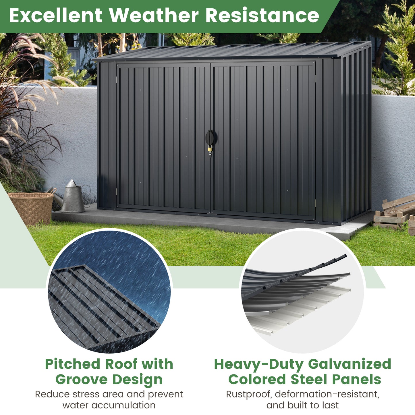 6.3 x 2.8 FT Metal Outdoor Storage Shed Rustproof Steel Tool Shed with Lockable Door-Gray