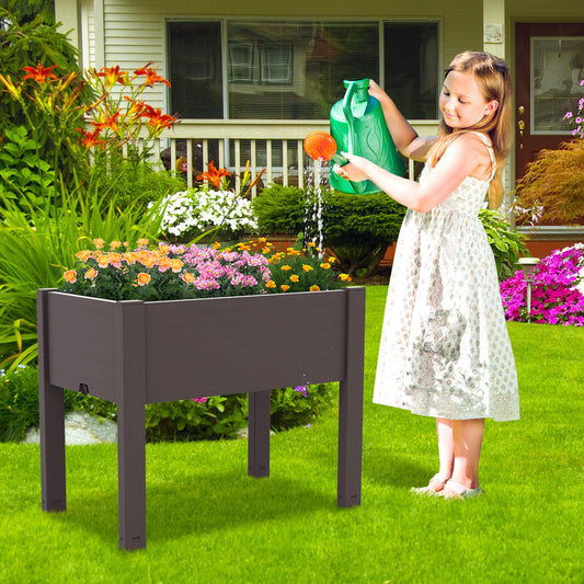 53L Raised Bed Grow Box Self-Watering Planter Box Stand with Water Level Monitor-Coffee