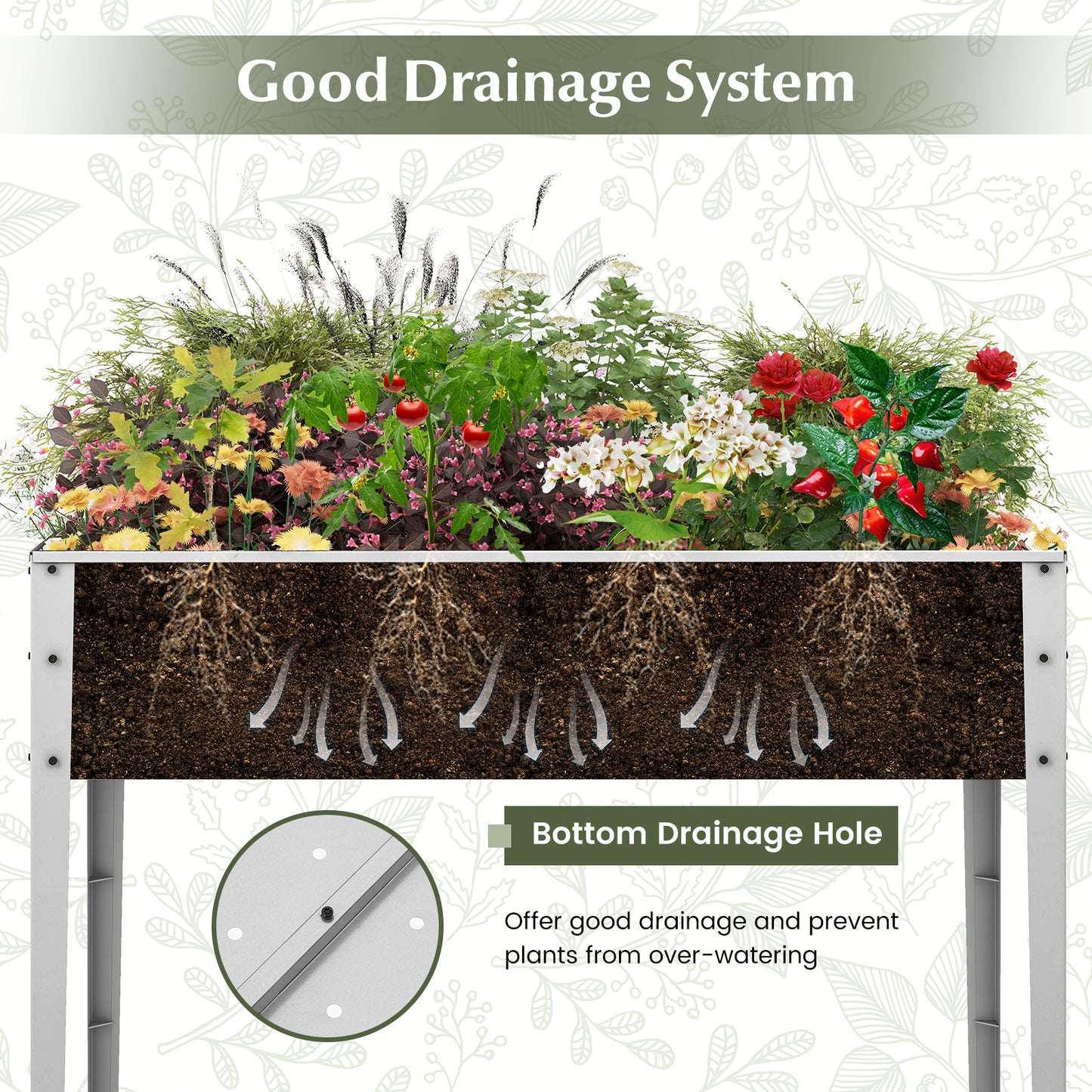 Galvanized Raised Garden Bed Elevated Planter Box with Legs and Drainage Hole-Silver