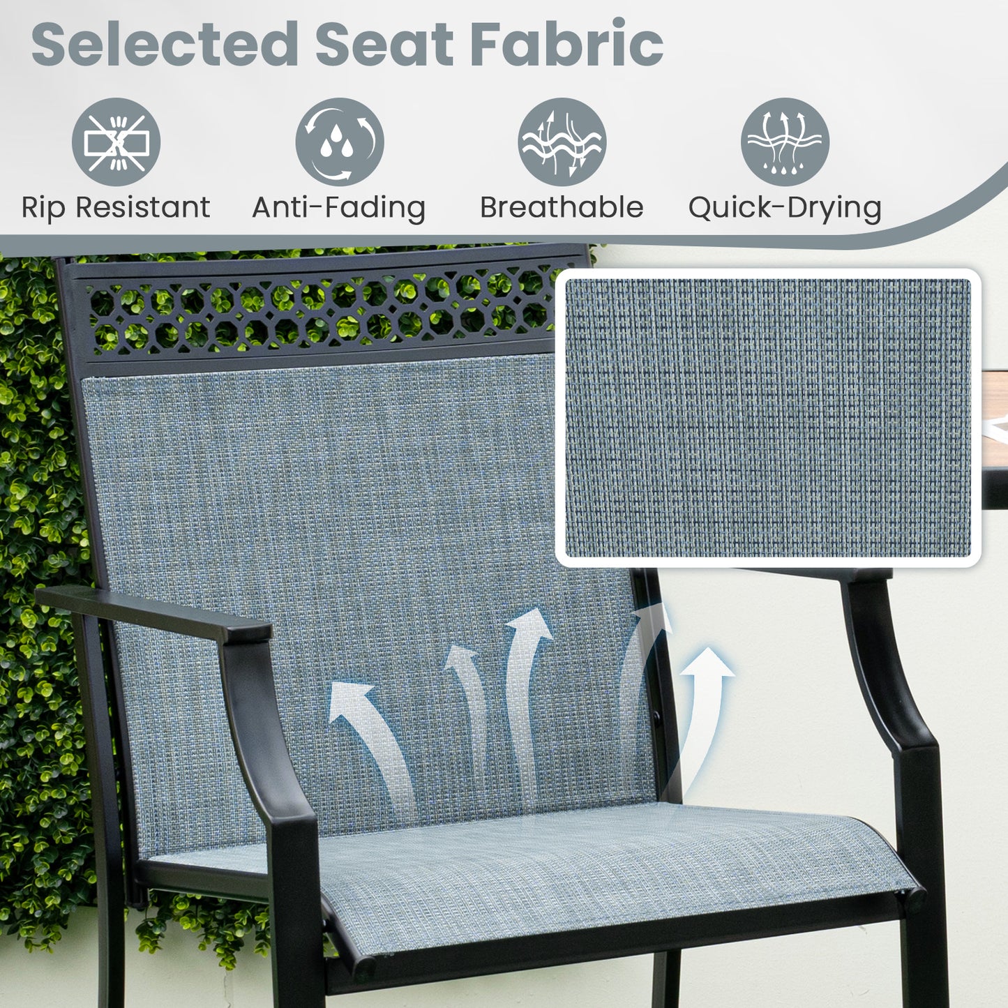 Outdoor Counter Stools Set of 2 Heavy-Duty Barstools with Footrest and Armrests-Blue