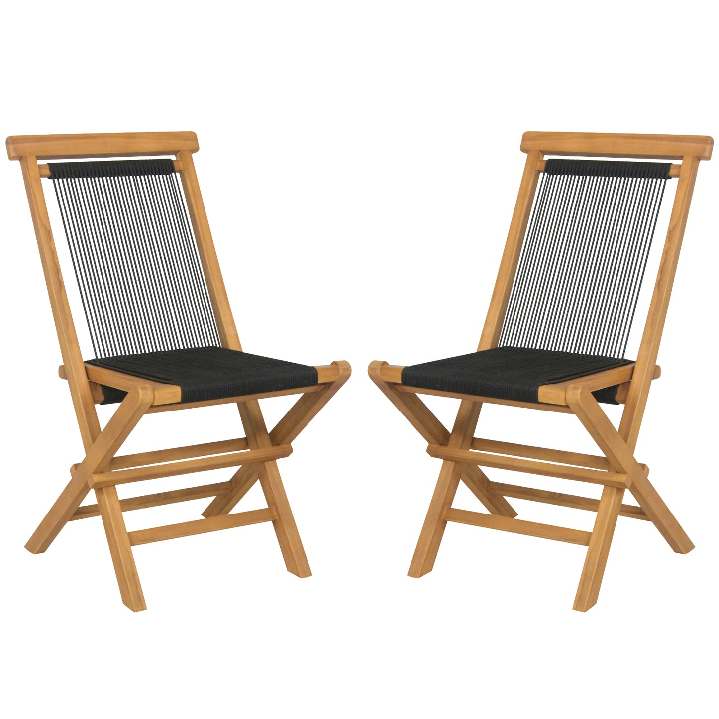2 Piece Indonesia Teak Patio Folding Chairs with Woven Rope Seat and Back for Porch Backyard Poolside